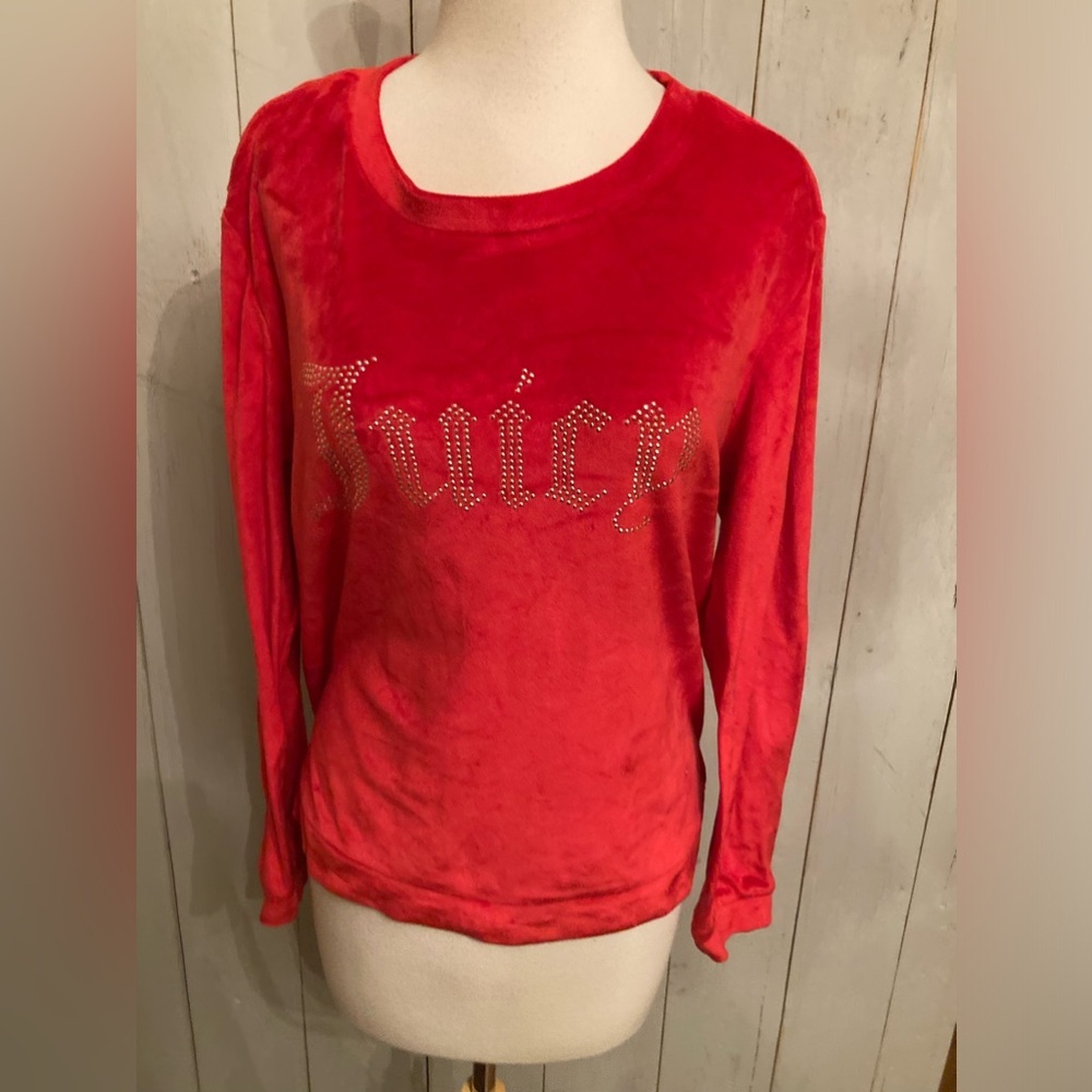 Juicy Couture Red Long Sleeve Top Sleepwear Bling Velour Loungewear Sz Large